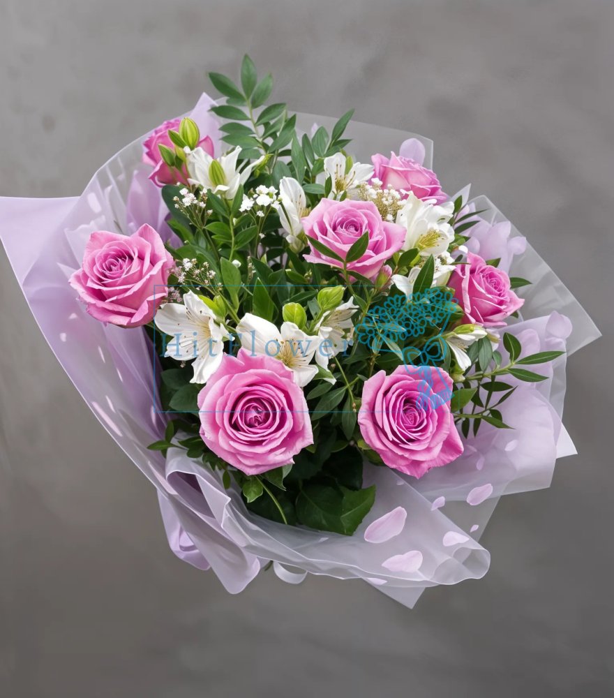 Букет цветов из: Розы и Альстромерии